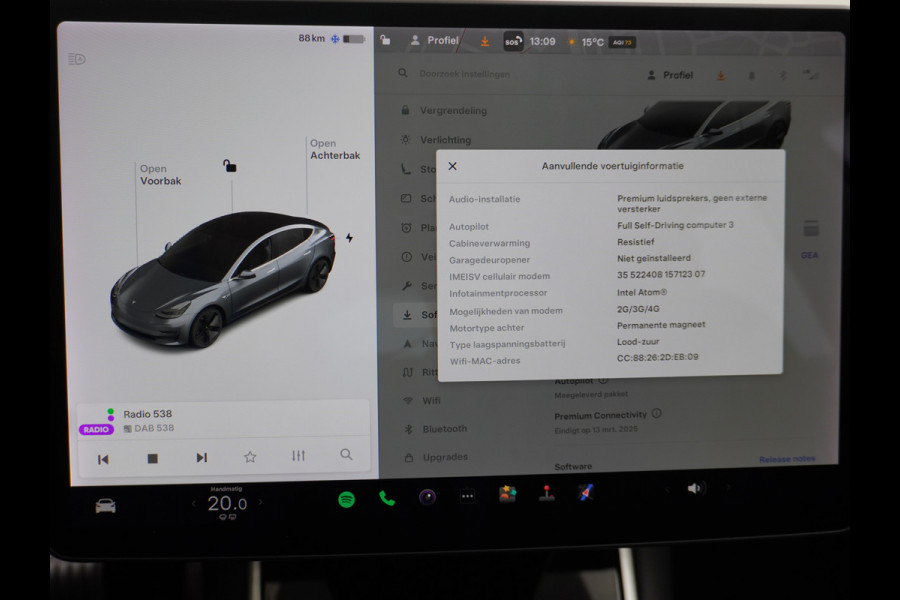 Tesla Model 3 SR+60kWh 325PK 18" AutoPilot FSD-computer 3 Premium Luidsprekers  Leer PanoDak Adaptive cruise Camera's Elektr.-Stuur+Stoelen+Sp Ecc Navigatiesysteem full map LED-a+v Comfortstoelen ACC Dual-ECC DAB Voorverwarmen interieur via App Keyless via Telefoonsleutel One-Pedal-Drive Orig. nlse auto tot 11kw laden thuis! Garantie Accu tot  05-11-2027 max 160.000km 1.584kg licht!