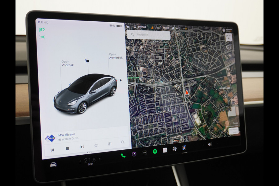 Tesla Model 3 Long Range 75kWh 2020 463PK 19" Mistl. Full-Self-Driving-Computer 3 Telefoon-Sleutel Premium Audio 4wd Lmv AutoPilot Panoramadak Stoel en achterbank verwarming Keyless Electr.Stoelen+Memory+Easy-Entry WiFi Origineel Nederlandse auto Grootste accu, Tot 16,5kwh thuis laden. Accu garantie tot 13-01-2028 / 192.000km