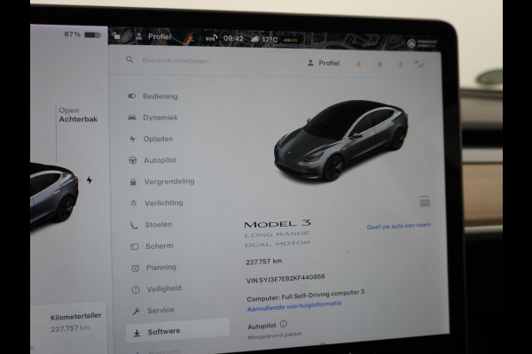Tesla Model 3 Long Range 75kWh 463PK Trekhaak 18" FSD-Full Self Driving Computer-3 Premium Audio 4wd AutoPilot Panoramadak Camera's Leer Adapt Stoel en achterbank verwarming Electr.Stoelen+Memory+Easy-Entry WiFi Orig. NLse auto Grootste accu Tot 16,5kwh thuis laden. Accu-Garantie tot 20-12-2027 max 192.000km