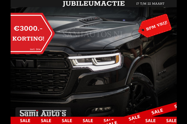 Dodge Ram 1500 DE MEEST LUXUEUZE PICK UP LIMITED NIGHT HIGH OUTPUT H.O 540PK 706 Nm 2025 | XB9 | MASSAGE | BOM VOL | CREW CAB | DUBBELE CABINE | GRIJSKENTEKEN | VOORRAAD NR 2334 - 5409