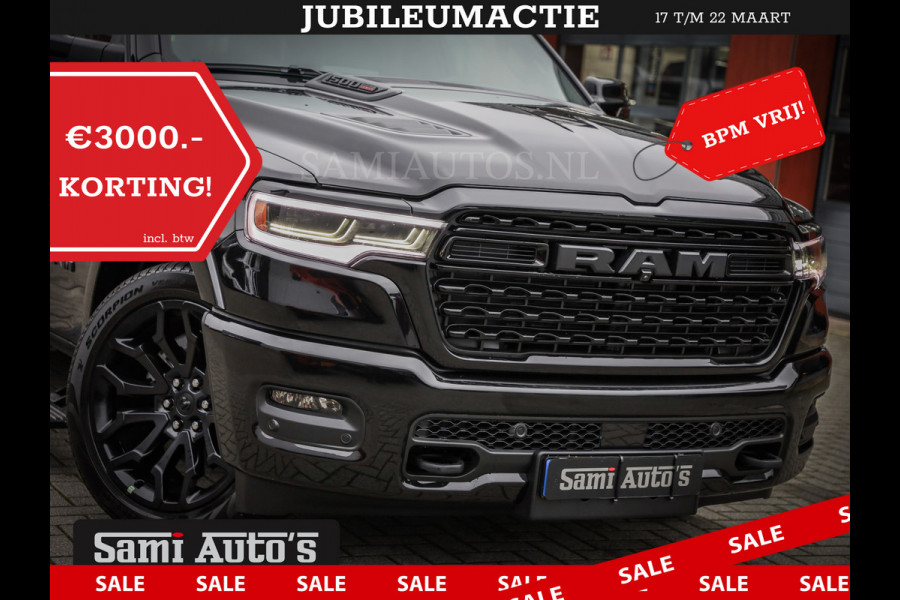 Dodge Ram 1500 DE MEEST LUXUEUZE PICK UP LIMITED NIGHT HIGH OUTPUT H.O 540PK 706 Nm 2025 | XB9 | MASSAGE | BOM VOL | CREW CAB | DUBBELE CABINE | GRIJSKENTEKEN | VOORRAAD NR 2334 - 5409