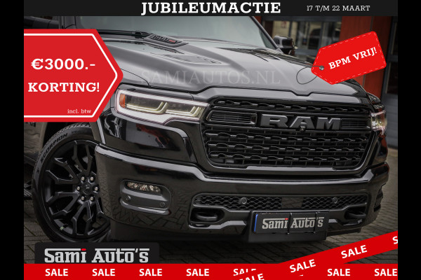 Dodge Ram 1500 DE MEEST LUXUEUZE PICK UP LIMITED NIGHT HIGH OUTPUT H.O 540PK 706 Nm 2025 | XB9 | MASSAGE | BOM VOL | CREW CAB | DUBBELE CABINE | GRIJSKENTEKEN | VOORRAAD NR 2334 - 5409