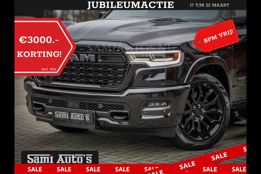 Dodge Ram 1500 DE MEEST LUXUEUZE PICK UP LIMITED NIGHT HIGH OUTPUT H.O 540PK 706 Nm 2025 | XB9 | MASSAGE | BOM VOL | CREW CAB | DUBBELE CABINE | GRIJSKENTEKEN | VOORRAAD NR 2334 - 5409