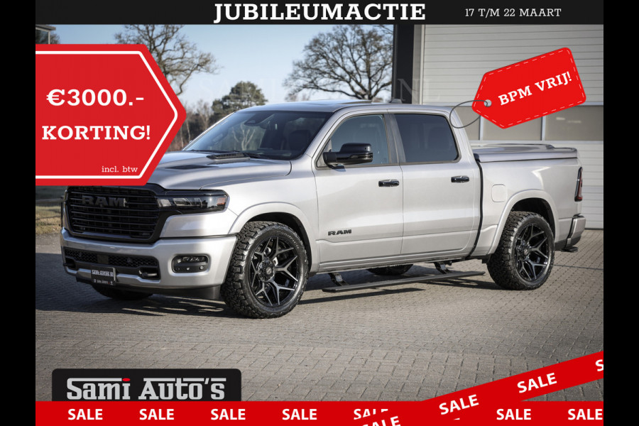 Dodge Ram PREMIUM EDITION | BOM VOL + 14.4 INCH SCHERM | LUCHTVERING | HUD | HURRICANE 420PK 636 Nm | PRIJS MET LPG EN COVER EN GARANTIE | DUBBELE CABINE | PICK UP | 5 PERSOONS | DC | GRIJSKENTEKEN | VOORRAAD NR 2215 - 4984