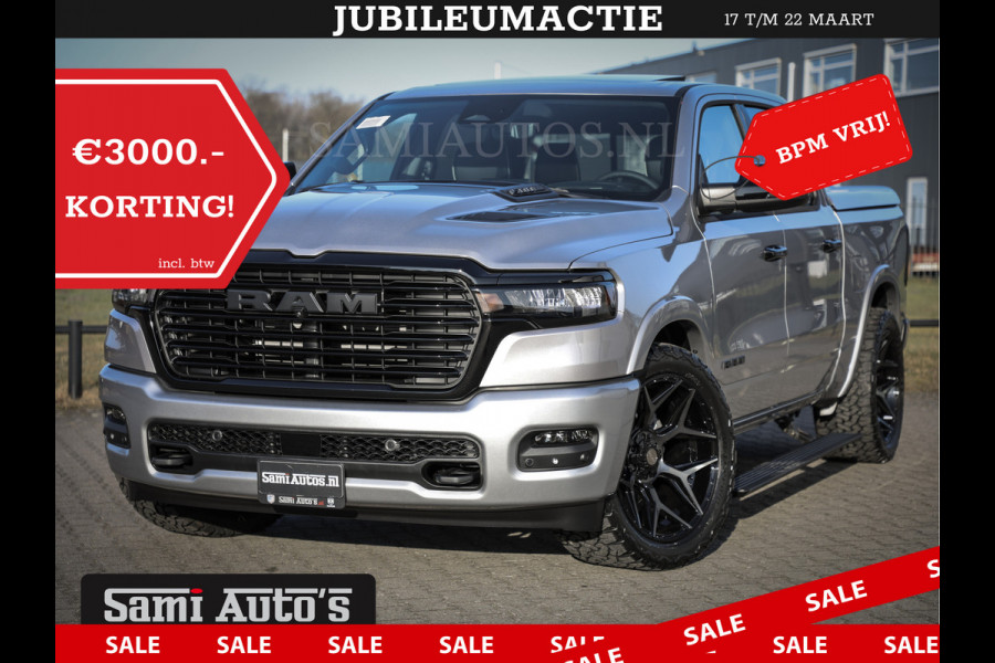 Dodge Ram PREMIUM EDITION | BOM VOL + 14.4 INCH SCHERM | LUCHTVERING | HUD | HURRICANE 420PK 636 Nm | PRIJS MET LPG EN COVER EN GARANTIE | DUBBELE CABINE | PICK UP | 5 PERSOONS | DC | GRIJSKENTEKEN | VOORRAAD NR 2215 - 4984