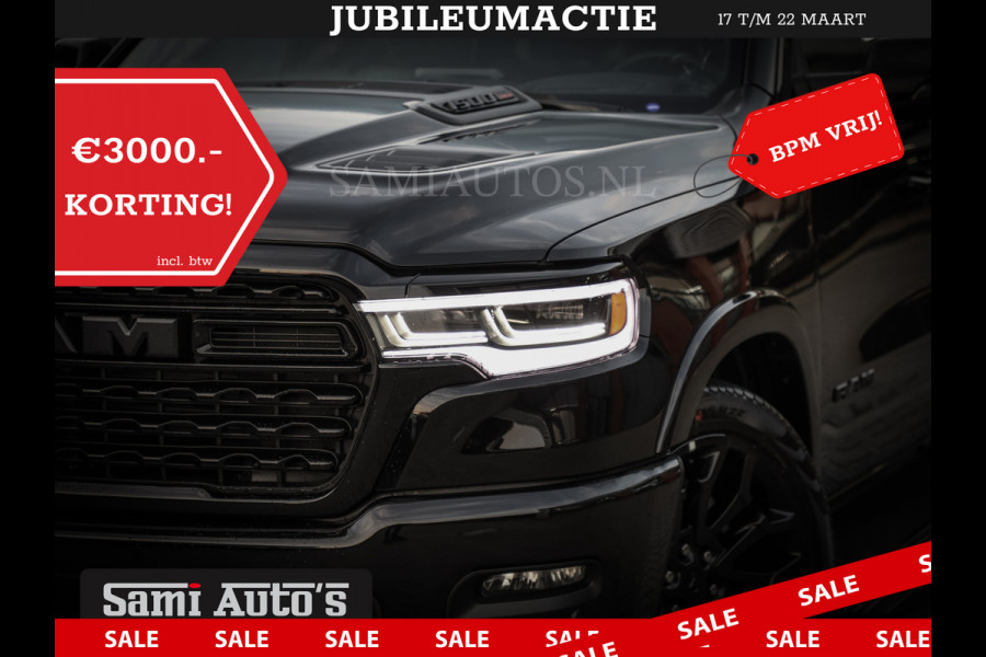 Dodge Ram 1500 LIMITED NIGHT DE MEEST LUXUEUZE PICK UP HIGH OUTPUT H.O 540PK 706 Nm 2025 | XB9 | MASSAGE | BOM VOL | CREW CAB | DUBBELE CABINE | GRIJSKENTEKEN | VOORRAAD NR 2335 - 5153