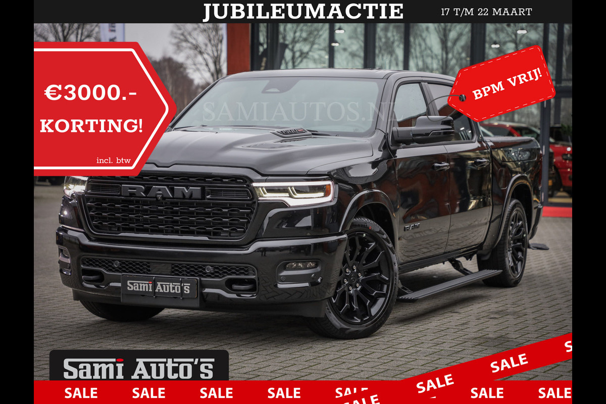 Dodge Ram 1500 LIMITED NIGHT H.O 540PK 706 Nm 2025 | XB9 | MASSAGE | BOM VOL | CREW CAB | DUBBELE CABINE | GRIJSKENTEKEN | DE MEEST LUXUEUZE en BEGEERDE Pick-up VOORRAAD NR 2330 - 7407