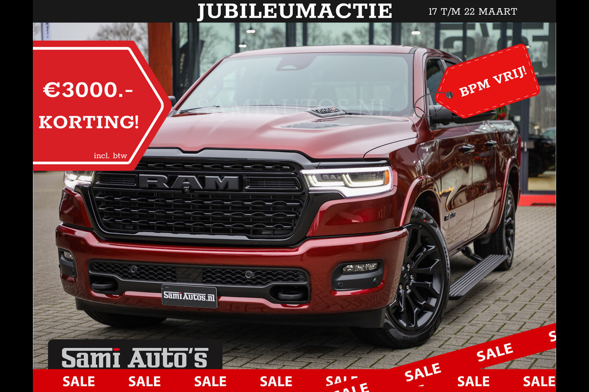 Dodge Ram 1500 LIMITED NIGHT HIGH OUTPUT 540PK 706 Nm 2025 | XB9 | MASSAGE | BOM VOL | CREW CAB | DUBBELE CABINE | GRIJSKENTEKEN | DE MEEST LUXUEUZE en BEGEERDE Pick-up | VOORRAAD NR 2302 - 7425