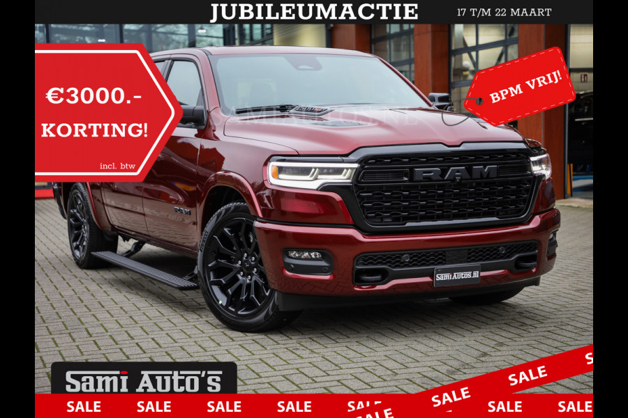 Dodge Ram 1500 LIMITED NIGHT HIGH OUTPUT 540PK 706 Nm 2025 | XB9 | MASSAGE | BOM VOL | CREW CAB | DUBBELE CABINE | GRIJSKENTEKEN | DE MEEST LUXUEUZE en BEGEERDE Pick-up | VOORRAAD NR 2302 - 7425