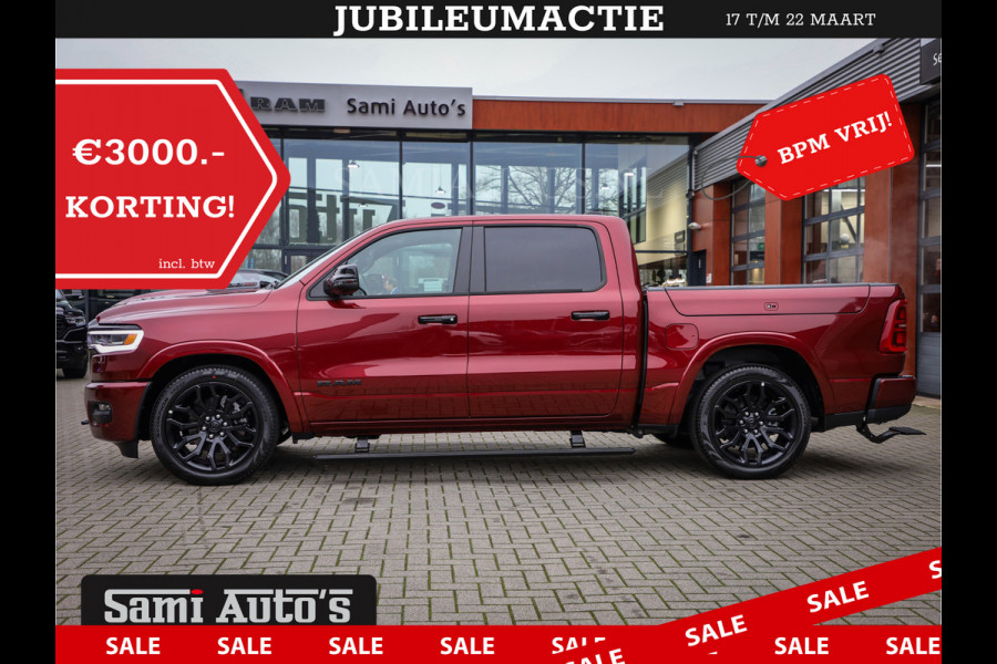 Dodge Ram 1500 LIMITED NIGHT HIGH OUTPUT 540PK 706 Nm 2025 | XB9 | MASSAGE | BOM VOL | CREW CAB | DUBBELE CABINE | GRIJSKENTEKEN | DE MEEST LUXUEUZE en BEGEERDE Pick-up | VOORRAAD NR 2302 - 7425