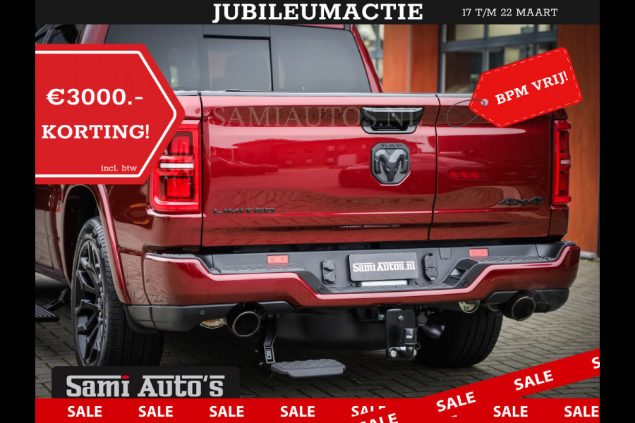 Dodge Ram 1500 LIMITED NIGHT HIGH OUTPUT 540PK 706 Nm 2025 | XB9 | MASSAGE | BOM VOL | CREW CAB | DUBBELE CABINE | GRIJSKENTEKEN | DE MEEST LUXUEUZE en BEGEERDE Pick-up | VOORRAAD NR 2302 - 7425