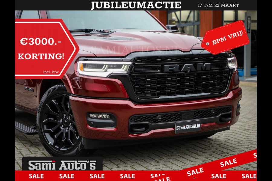 Dodge Ram 1500 LIMITED NIGHT HIGH OUTPUT 540PK 706 Nm 2025 | XB9 | MASSAGE | BOM VOL | CREW CAB | DUBBELE CABINE | GRIJSKENTEKEN | DE MEEST LUXUEUZE en BEGEERDE Pick-up | VOORRAAD NR 2302 - 7425