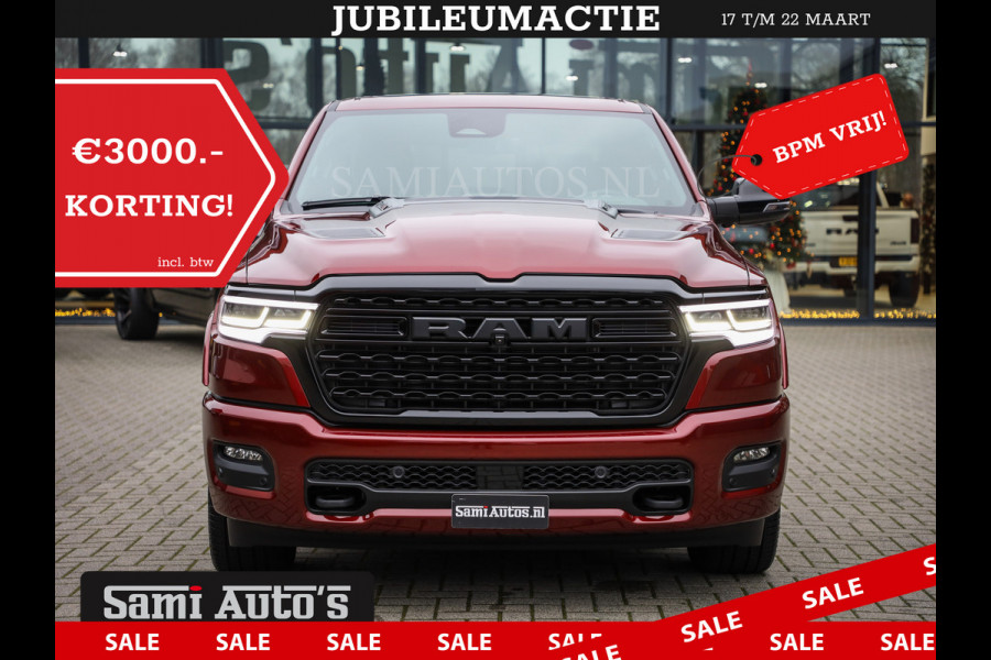 Dodge Ram 1500 LIMITED NIGHT HIGH OUTPUT 540PK 706 Nm 2025 | XB9 | MASSAGE | BOM VOL | CREW CAB | DUBBELE CABINE | GRIJSKENTEKEN | DE MEEST LUXUEUZE en BEGEERDE Pick-up | VOORRAAD NR 2302 - 7425