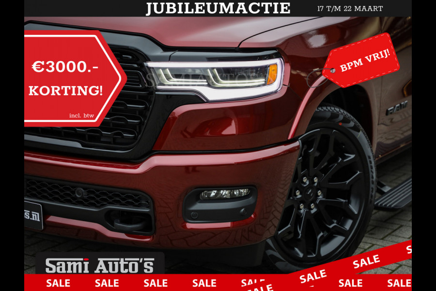 Dodge Ram 1500 LIMITED NIGHT HIGH OUTPUT 540PK 706 Nm 2025 | XB9 | MASSAGE | BOM VOL | CREW CAB | DUBBELE CABINE | GRIJSKENTEKEN | DE MEEST LUXUEUZE en BEGEERDE Pick-up | VOORRAAD NR 2302 - 7425