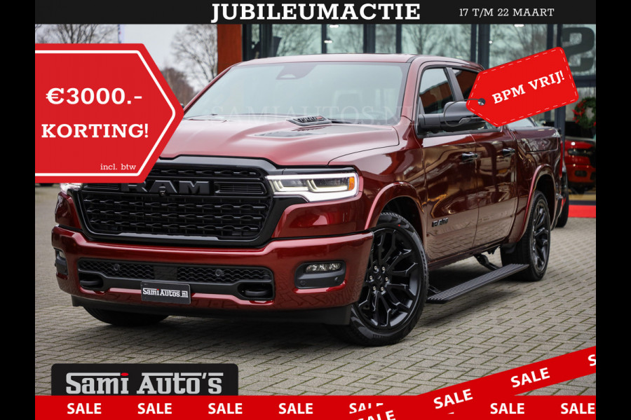 Dodge Ram 1500 LIMITED NIGHT HIGH OUTPUT 540PK 706 Nm 2025 | XB9 | MASSAGE | BOM VOL | CREW CAB | DUBBELE CABINE | GRIJSKENTEKEN | DE MEEST LUXUEUZE en BEGEERDE Pick-up | VOORRAAD NR 2302 - 7425