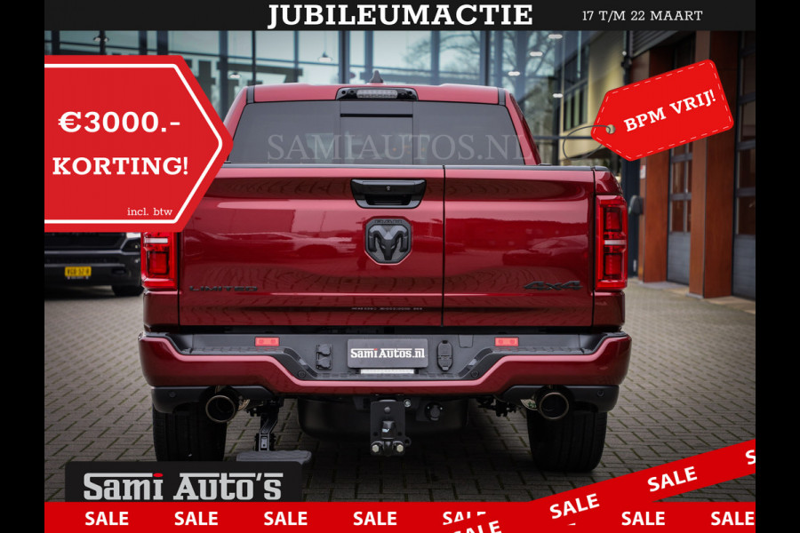 Dodge Ram 1500 LIMITED NIGHT HIGH OUTPUT 540PK 706 Nm 2025 | XB9 | MASSAGE | BOM VOL | CREW CAB | DUBBELE CABINE | GRIJSKENTEKEN | DE MEEST LUXUEUZE en BEGEERDE Pick-up | VOORRAAD NR 2302 - 7425