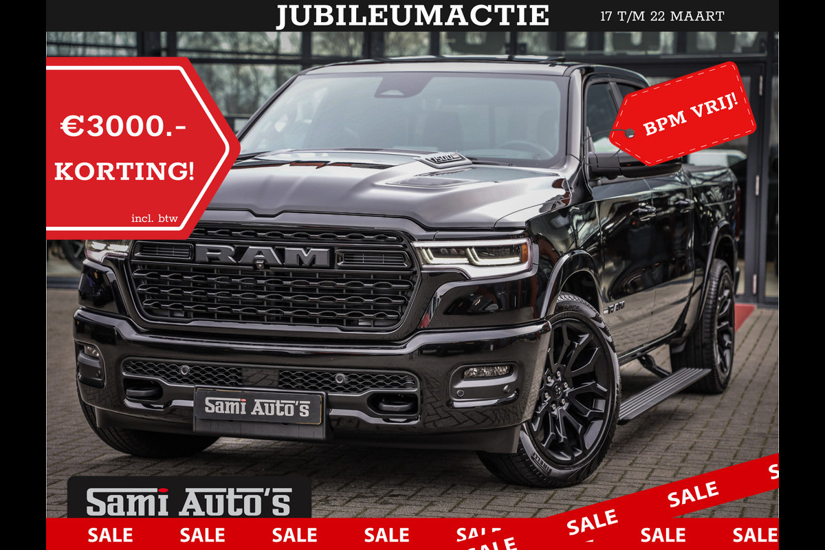 Dodge Ram 1500 LIMITED NIGHT HIGH OUTPUT H.O 540PK 706 Nm 2025 | XB9 | MASSAGE | BOM VOL | CREW CAB | DUBBELE CABINE | GRIJSKENTEKEN | DE MEEST LUXUEUZE en BEGEERDE Pick-up VOORRAAD NR 2338 - 5404