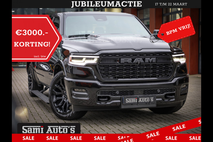 Dodge Ram 1500 LIMITED NIGHT H.O 540PK 706 Nm 2025 | XB9 | MASSAGE | BOM VOL | CREW CAB | DUBBELE CABINE | GRIJSKENTEKEN | DE MEEST LUXUEUZE en BEGEERDE Pick-up | VOORRAAD NR 2357 - 5182