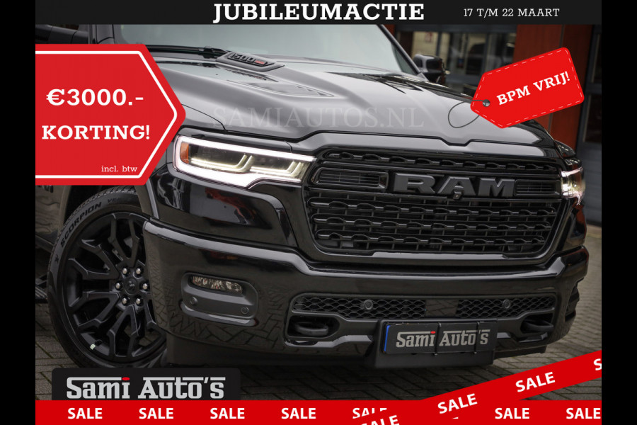 Dodge Ram 1500 LIMITED NIGHT H.O 540PK 706 Nm 2025 | XB9 | MASSAGE | BOM VOL | CREW CAB | DUBBELE CABINE | GRIJSKENTEKEN | DE MEEST LUXUEUZE en BEGEERDE Pick-up | VOORRAAD NR 2357 - 5182