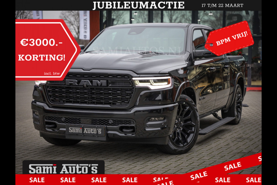 Dodge Ram 1500 LIMITED NIGHT H.O 540PK 706 Nm 2025 | XB9 | MASSAGE | BOM VOL | CREW CAB | DUBBELE CABINE | GRIJSKENTEKEN | DE MEEST LUXUEUZE en BEGEERDE Pick-up | VOORRAAD NR 2357 - 5182