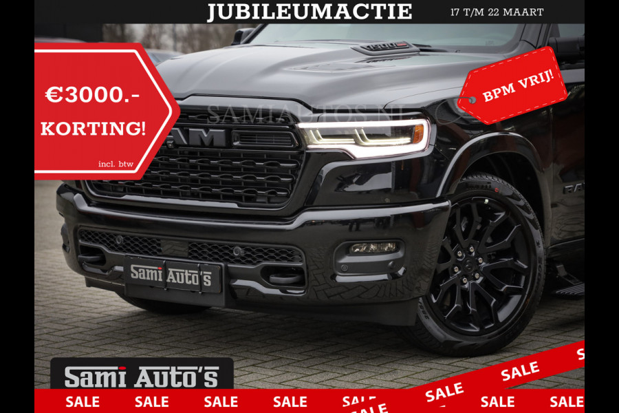 Dodge Ram 1500 LIMITED NIGHT H.O 540PK 706 Nm 2025 | XB9 | MASSAGE | BOM VOL | CREW CAB | DUBBELE CABINE | GRIJSKENTEKEN | DE MEEST LUXUEUZE en BEGEERDE Pick-up | VOORRAAD NR 2357 - 5182