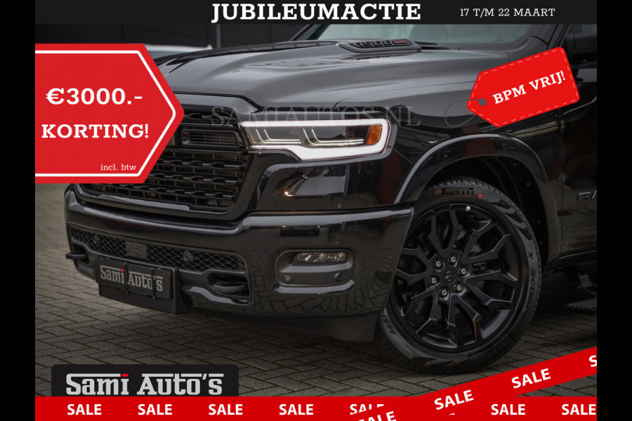 Dodge Ram 1500 LIMITED NIGHT H.O 540PK 706 Nm 2025 | XB9 | MASSAGE | BOM VOL | CREW CAB | DUBBELE CABINE | GRIJSKENTEKEN | DE MEEST LUXUEUZE en BEGEERDE Pick-up | VOORRAAD NR 2357 - 5182