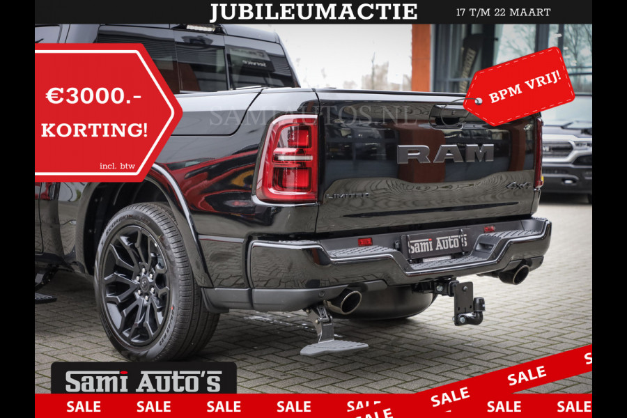 Dodge Ram 1500 LIMITED NIGHT H.O 540PK 706 Nm 2025 | XB9 | MASSAGE | BOM VOL | CREW CAB | DUBBELE CABINE | GRIJSKENTEKEN | DE MEEST LUXUEUZE en BEGEERDE Pick-up | VOORRAAD NR 2357 - 5182