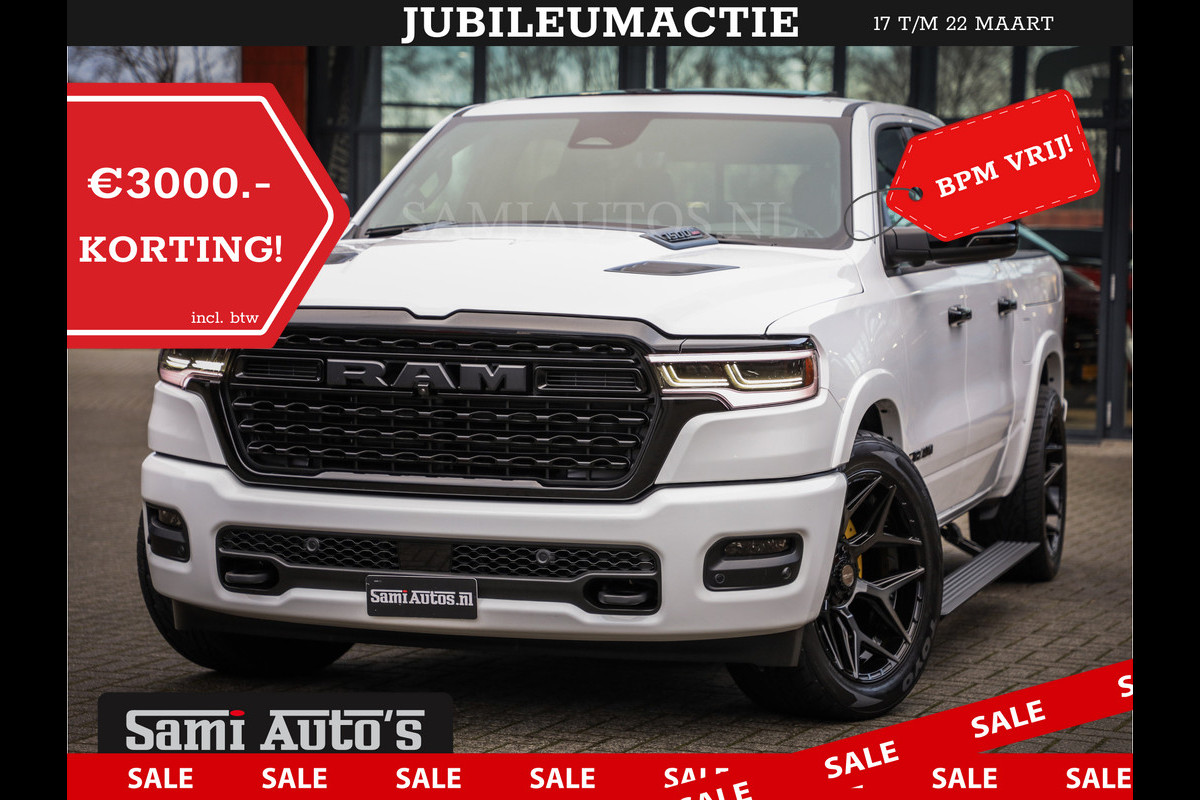 Dodge Ram 1500 LIMITED NIGHT H.O 540PK 706 Nm | XB9 | MASSAGE | BOM VOL | PWD IVORY | CREW CAB | DUBBELE CABINE | GRIJSKENTEKEN | DE MEEST LUXUEUZE en BEGEERDE Pick-up | VOORRAAD NR 2298 - 7479