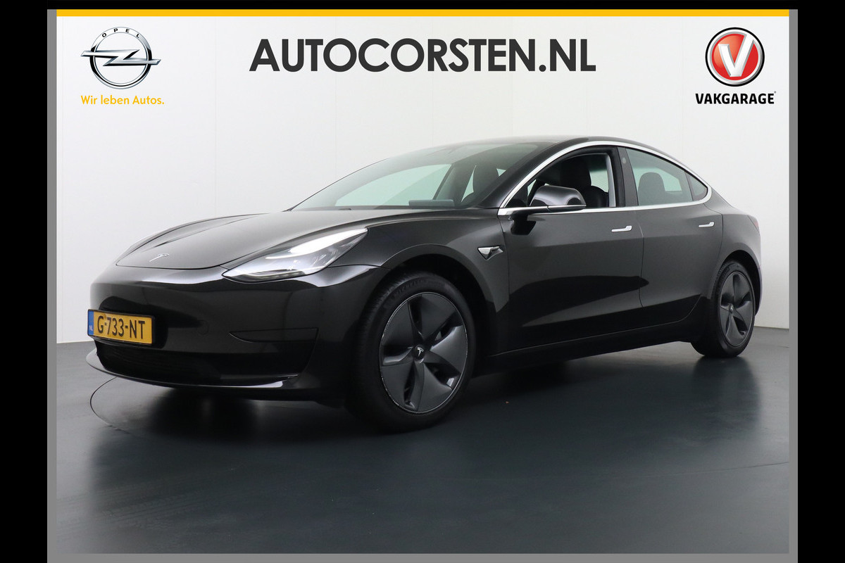 Tesla Model 3 SR+60kWh 325PK 18" AutoPilot Leer PanoDak Adaptive cruise Camera's Elektr.-Stuur+Stoelen+Spiegels+Geheugen+Easy-Entry+Verwarmde  Navi LED-a+v Comfortstoelen ACC DAB Voorverwarmen interieur via App Keyless via Telefoonsleutel One-Pedal-Drive Origineel Nederlandse auto tot 11kw laden thuis ! Garantie Accu tot  08-11-2027 max 160.000km 1584kg licht!