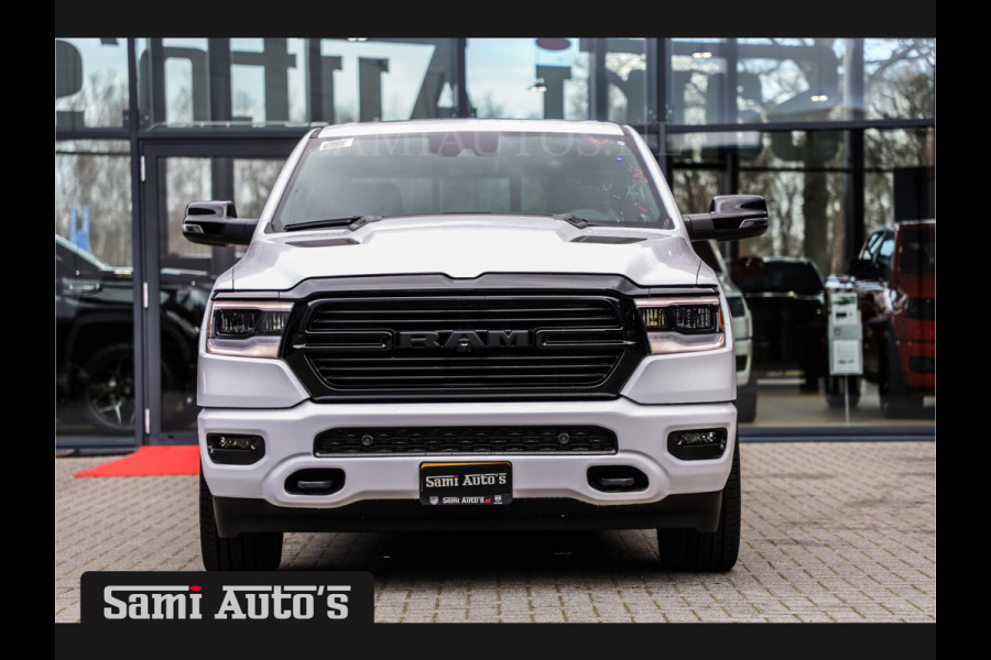 Dodge Ram 1500 LARAMIE NIGHT | NIEUW! BMP VRIJ | PANORAMA | LPG | HUD | VIRTUAL | LUCHTVERING | 360CAM | DODE HOEK | 5.7 V8 HEMI 402PK 4x4 | CREWCAB 5 PERSOONS | GRIJSKENTEKEN | VOORRAAD NR 2147 - 4802