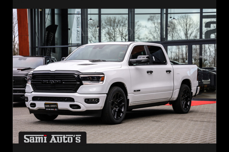 Dodge Ram 1500 LARAMIE NIGHT | NIEUW! BMP VRIJ | PANORAMA | LPG | HUD | VIRTUAL | LUCHTVERING | 360CAM | DODE HOEK | 5.7 V8 HEMI 402PK 4x4 | CREWCAB 5 PERSOONS | GRIJSKENTEKEN | VOORRAAD NR 2147 - 4802