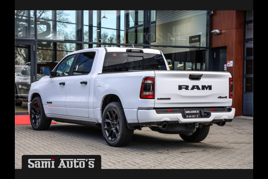 Dodge Ram 1500 LARAMIE NIGHT | NIEUW! BMP VRIJ | PANORAMA | LPG | HUD | VIRTUAL | LUCHTVERING | 360CAM | DODE HOEK | 5.7 V8 HEMI 402PK 4x4 | CREWCAB 5 PERSOONS | GRIJSKENTEKEN | VOORRAAD NR 2147 - 4802