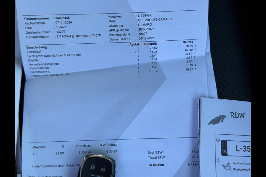 Chevrolet Camaro 2.0 Turbo 2020 Grijs AUT LEDER APK NAP!
