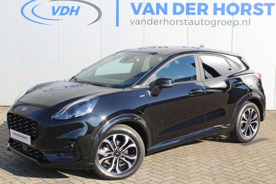 Ford Puma 1.0-125pk EcoBoost Hybrid ST-Line. April 2024 ! Slechts 8.400km ! Autm. airco, navigatie, telefoonvoorb., camera, pdc v+a, parkeerassistent, LED verl., metallic lak, LM wielen, stoel-, stuur- en voorraamverw., lane- en sideassist, adapt. cruise cntrl etc