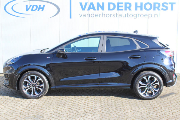 Ford Puma 1.0-125pk EcoBoost Hybrid ST-Line. April 2024 ! Slechts 8.400km ! Autm. airco, navigatie, telefoonvoorb., camera, pdc v+a, parkeerassistent, LED verl., metallic lak, LM wielen, stoel-, stuur- en voorraamverw., lane- en sideassist, adapt. cruise cntrl etc