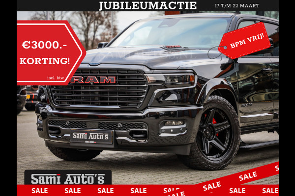 Dodge Ram NIGHT PREMIUM 2025 | BOM VOL + 14.4 INCH SCHERM | LUCHTVERING | HUD | HURRICANE 420PK 636 Nm | PRIJS MET LPG EN COVER EN GARANTI DUBBELE CABINE | PICK UP | 5 PERSOONS | DC | GRIJSKENTEKEN | VOORRAAD NR 2287 - 3384