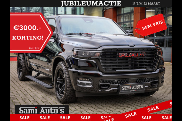 Dodge Ram NIGHT PREMIUM 2025 | BOM VOL + 14.4 INCH SCHERM | LUCHTVERING | HUD | HURRICANE 420PK 636 Nm | PRIJS MET LPG EN COVER EN GARANTI DUBBELE CABINE | PICK UP | 5 PERSOONS | DC | GRIJSKENTEKEN | VOORRAAD NR 2287 - 3384