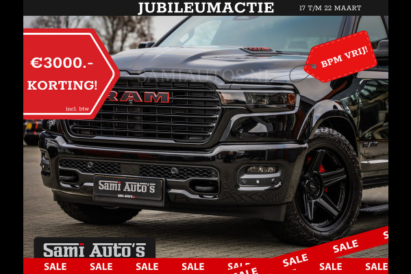 Dodge Ram NIGHT PREMIUM 2025 | BOM VOL + 14.4 INCH SCHERM | LUCHTVERING | HUD | HURRICANE 420PK 636 Nm | PRIJS MET LPG EN COVER EN GARANTI DUBBELE CABINE | PICK UP | 5 PERSOONS | DC | GRIJSKENTEKEN | VOORRAAD NR 2287 - 3384