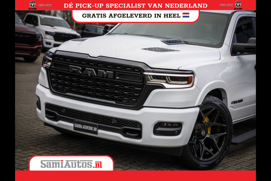 Dodge Ram 1500 LIMITED NIGHT H.O 540PK 706 Nm | XB9 | MASSAGE | BOM VOL | PWD IVORY | CREW CAB | DUBBELE CABINE | GRIJSKENTEKEN | 5 PERSOONS | DE MEEST LUXUEUZE en BEGEERDE Pick-up | VOORRAAD NR 2351 - 7478