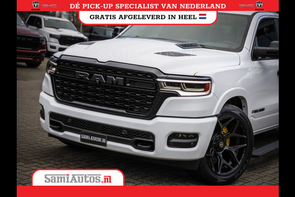Dodge Ram 1500 LIMITED NIGHT H.O 540PK 706 Nm | XB9 | MASSAGE | BOM VOL | PWD IVORY | CREW CAB | DUBBELE CABINE | GRIJSKENTEKEN | 5 PERSOONS | DE MEEST LUXUEUZE en BEGEERDE Pick-up | VOORRAAD NR 2351 - 7478