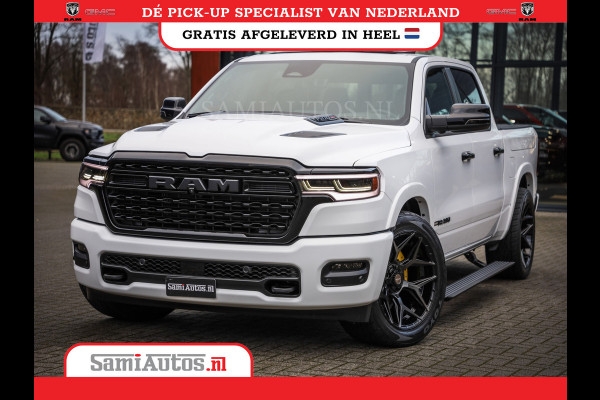 Dodge Ram 1500 LIMITED NIGHT H.O 540PK 706 Nm | XB9 | MASSAGE | BOM VOL | PWD IVORY | CREW CAB | DUBBELE CABINE | GRIJSKENTEKEN | 5 PERSOONS | DE MEEST LUXUEUZE en BEGEERDE Pick-up | VOORRAAD NR 2351 - 7478
