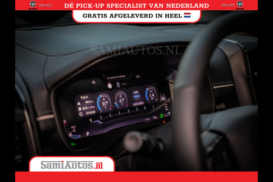 Dodge Ram 1500 LIMITED NIGHT H.O 540PK 706 Nm | XB9 | MASSAGE | BOM VOL | PWD IVORY | CREW CAB | DUBBELE CABINE | GRIJSKENTEKEN | 5 PERSOONS | DE MEEST LUXUEUZE en BEGEERDE Pick-up | VOORRAAD NR 2351 - 7478