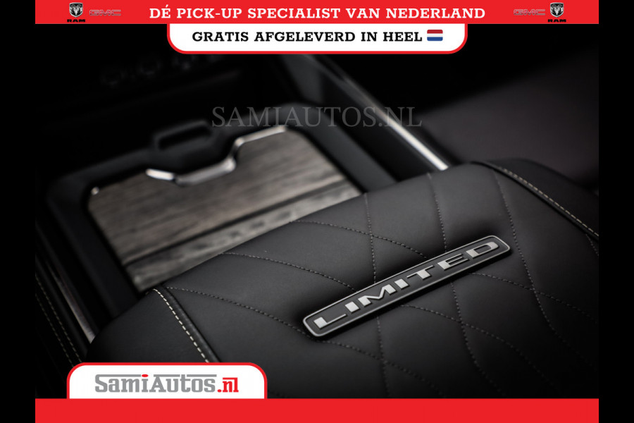 Dodge Ram 1500 LIMITED NIGHT HIGH OUTPUT 540PK 706 Nm 2025 | XB9 | MASSAGE | BOM VOL | CREW CAB | DUBBELE CABINE | GRIJSKENTEKEN | DE MEEST LUXUEUZE en BEGEERDE Pick-up | VOORRAAD NR 2302 - 7425