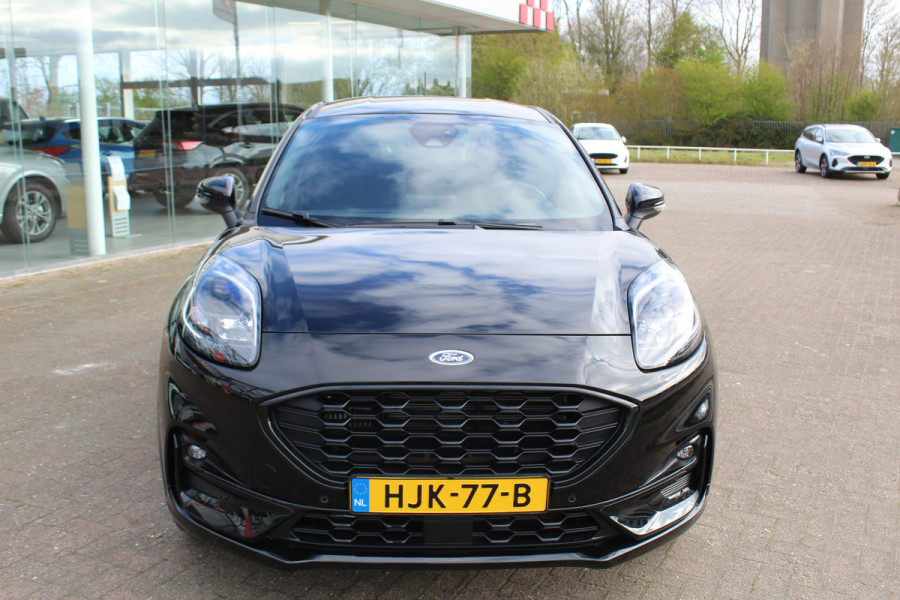 Ford Puma 1.0-125pk EcoBoost Hybrid ST-Line. April 2024 ! Slechts 7.400km ! Autm. airco, navigatie, telefoonvoorb., camera, pdc v+a, parkeerassistent, LED verl., metallic lak, LM wielen, stoel-, stuur- en voorraamverw., lane- en sideassist, adapt. cruise cntrl etc