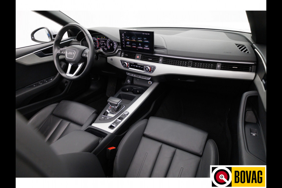 Audi A5 Cabriolet 40 TFSI 204 PK Prestige+ Advanced | Virtual cockpit | Matrix Led | Leer | Stoelverwarming | Airscarf | Zwarte kap, Navigatie, 18" LMV,  Adapive Cruise, PDC, Camera