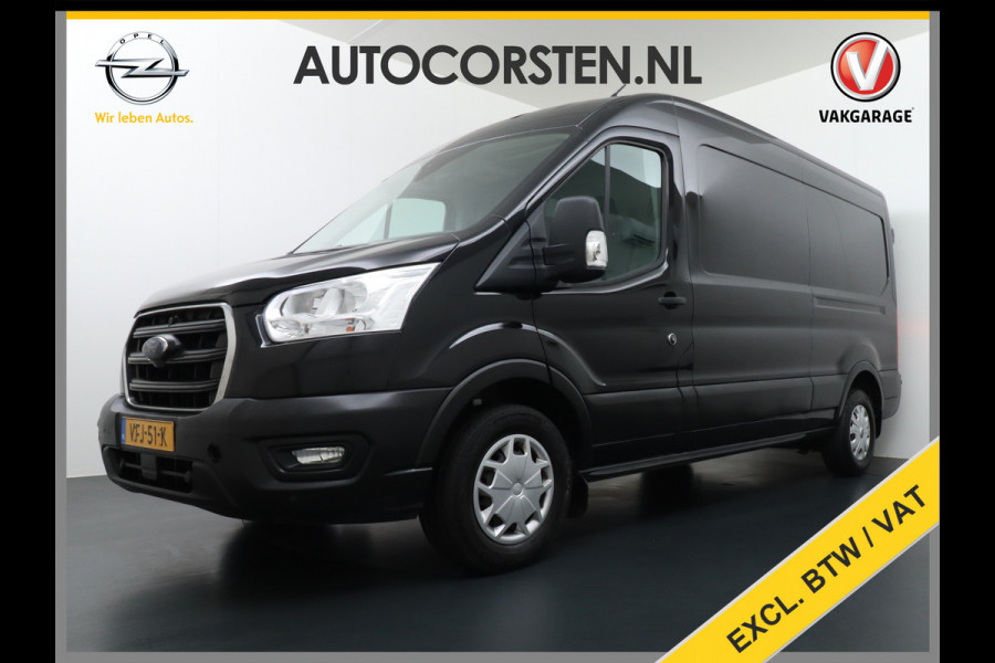 Ford Transit 350 2.0TDCI L3H2 3-Persoons Airco Trekhaak Cruise Control Voorruit verwarmbaar Pdc Licht/Regensensor Trend Bluetooth Betoplex vloer Lat om Lat Wand Betimmering 1e Eigenaar Euro 6 Trekgewicht 2.500KG