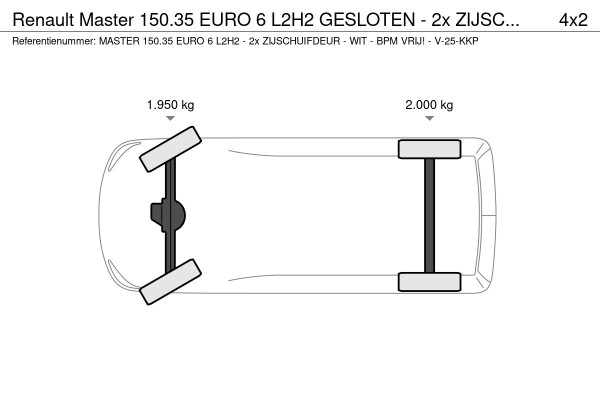 Renault Master 150.35 EURO 6 L2H2 GESLOTEN - 2x ZIJSCHUIFDEUR - WIT - BPM VRIJ! - V-25-KKP
