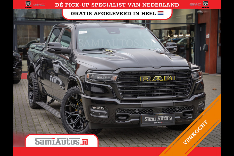 Dodge Ram PREMIUM NIGHT | MAY 2025 BOM VOL + HUD & 14.4 INCH SCHERM | LUCHTVERING | 420PK 636 Nm | PRIJS MET LPG EN COVER EN GARANTIE | DUBBELE CABINE | PICK UP | 5 PERSOONS | DC | GRIJSKENTEKEN | VOORRAAD NR 2232 - 3424