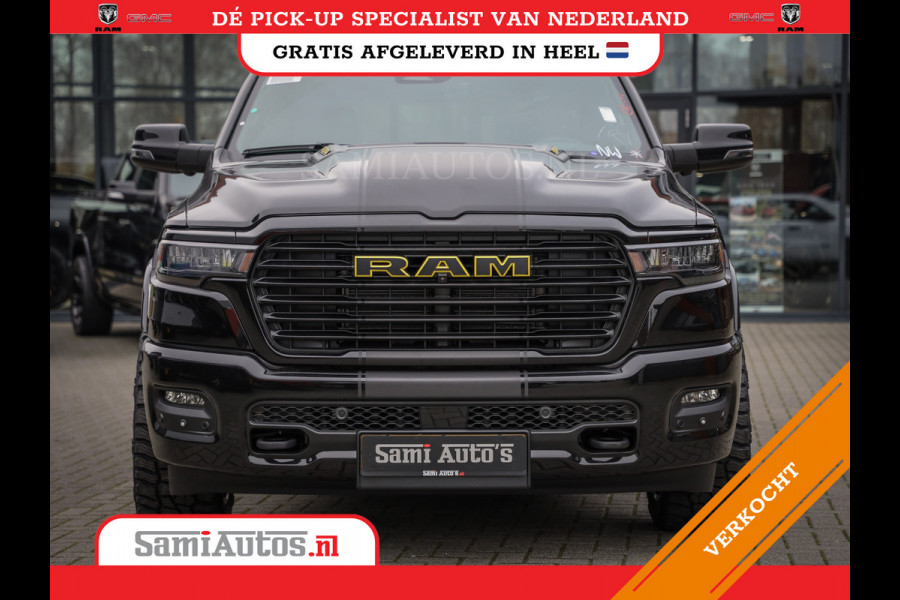 Dodge Ram PREMIUM NIGHT | MAY 2025 BOM VOL + HUD & 14.4 INCH SCHERM | LUCHTVERING | 420PK 636 Nm | PRIJS MET LPG EN COVER EN GARANTIE | DUBBELE CABINE | PICK UP | 5 PERSOONS | DC | GRIJSKENTEKEN | VOORRAAD NR 2232 - 3424