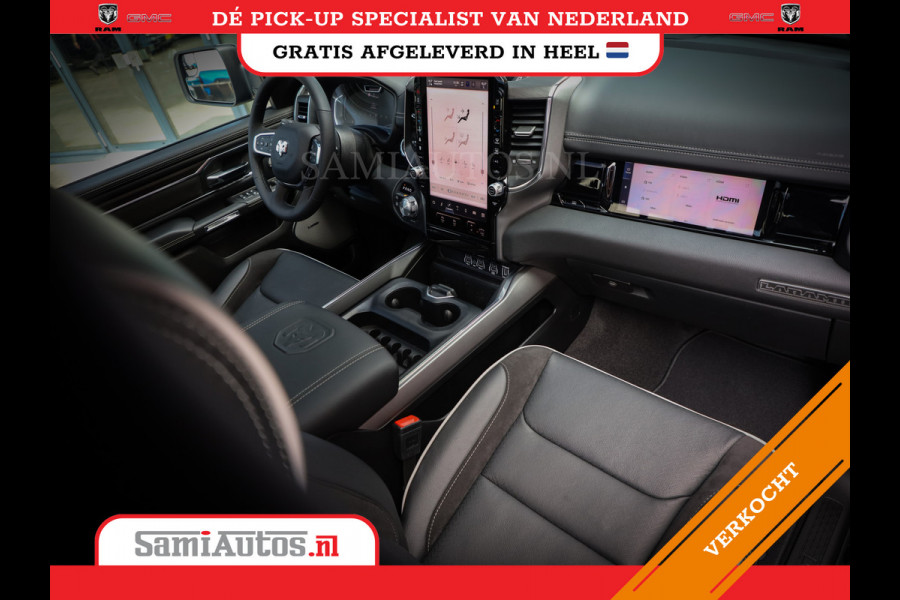 Dodge Ram PREMIUM NIGHT | MAY 2025 BOM VOL + HUD & 14.4 INCH SCHERM | LUCHTVERING | 420PK 636 Nm | PRIJS MET LPG EN COVER EN GARANTIE | DUBBELE CABINE | PICK UP | 5 PERSOONS | DC | GRIJSKENTEKEN | VOORRAAD NR 2232 - 3424